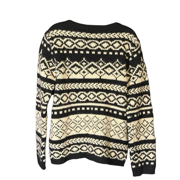 Vtg Eddie Bauer Chunky Knit Black Cream Sweater Lambswool Rabbit Blend Size M - Picture 2 of 7